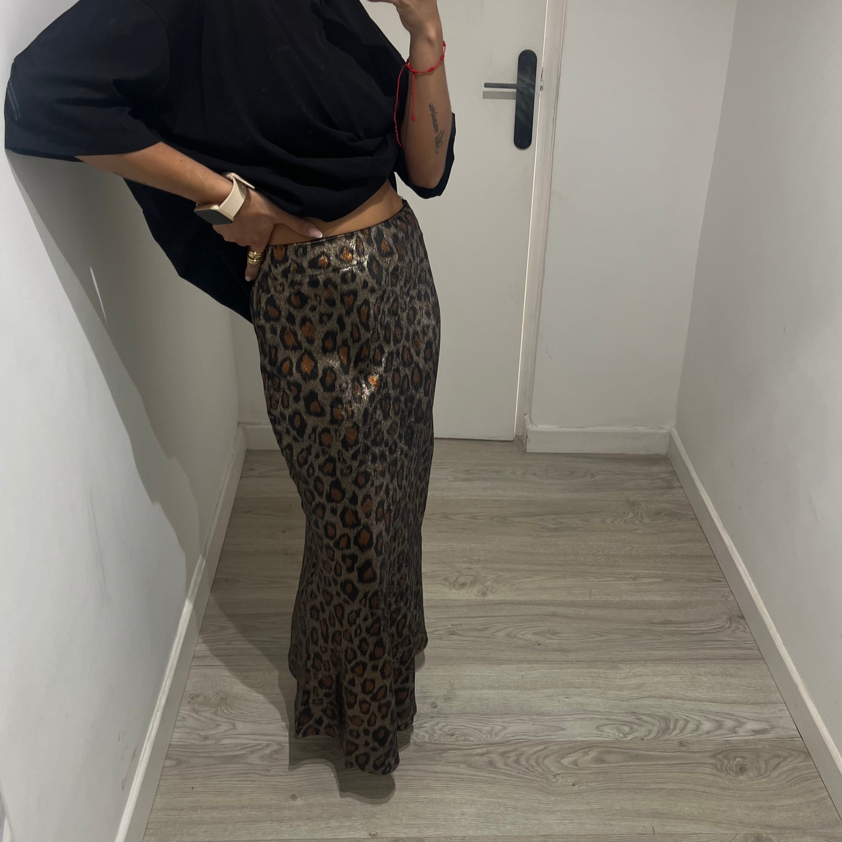 FALDA SATINADA LEOPARD OSCURA