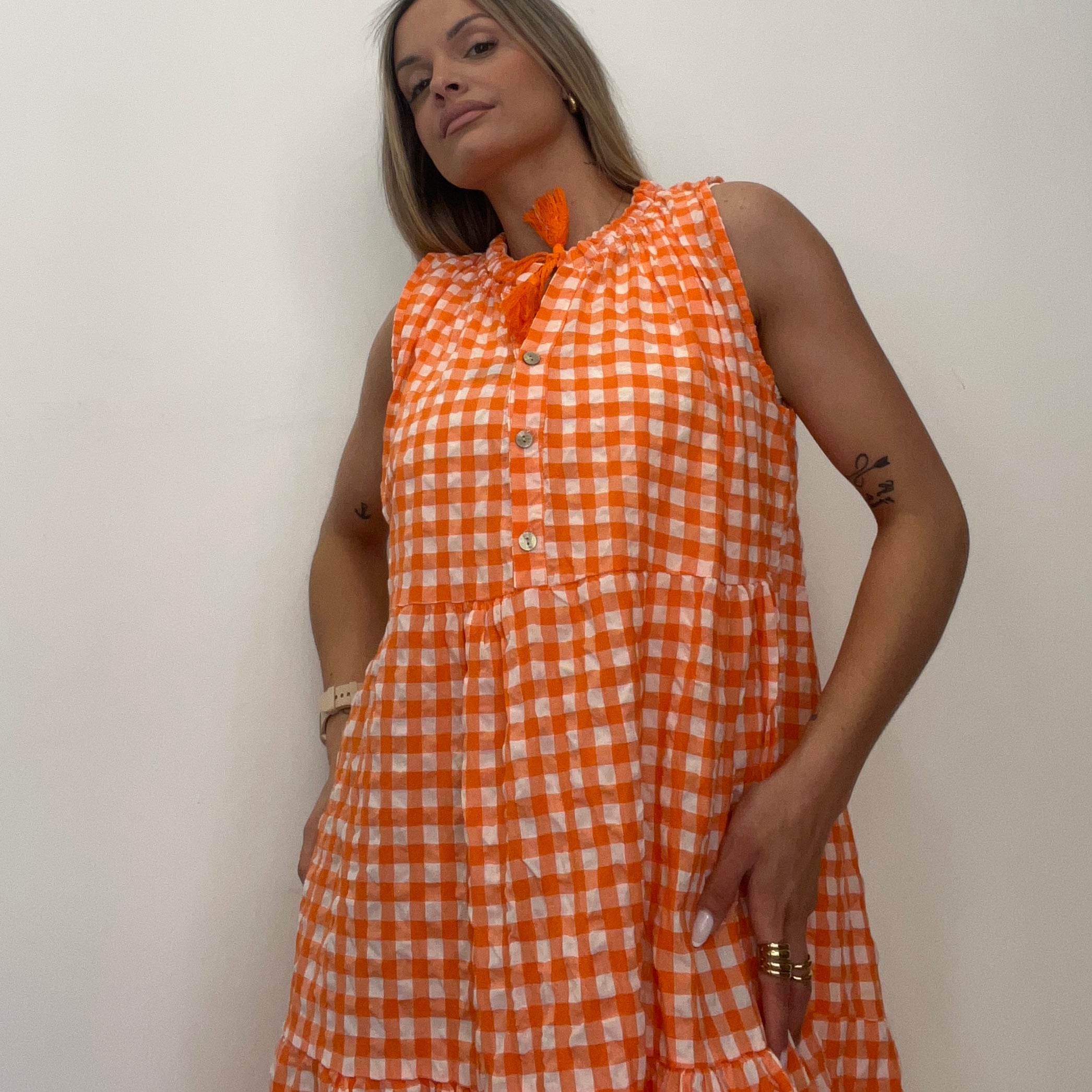 VESTIDO VICHY NARANJA