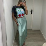 FALDA SATINADA CELESTE