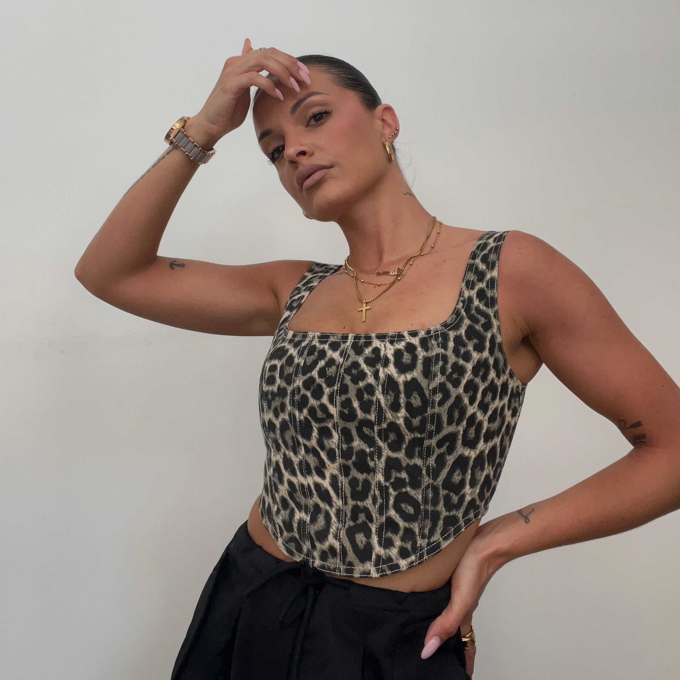 TOP DENIM LEOPARD