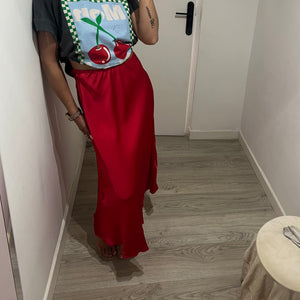 FALDA SATINADA ROJA