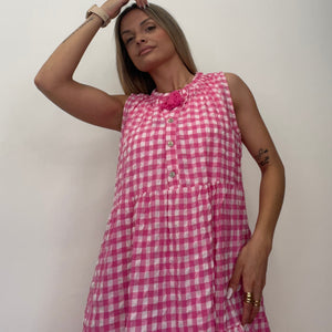 VESTIDO VICHY FUCSIA