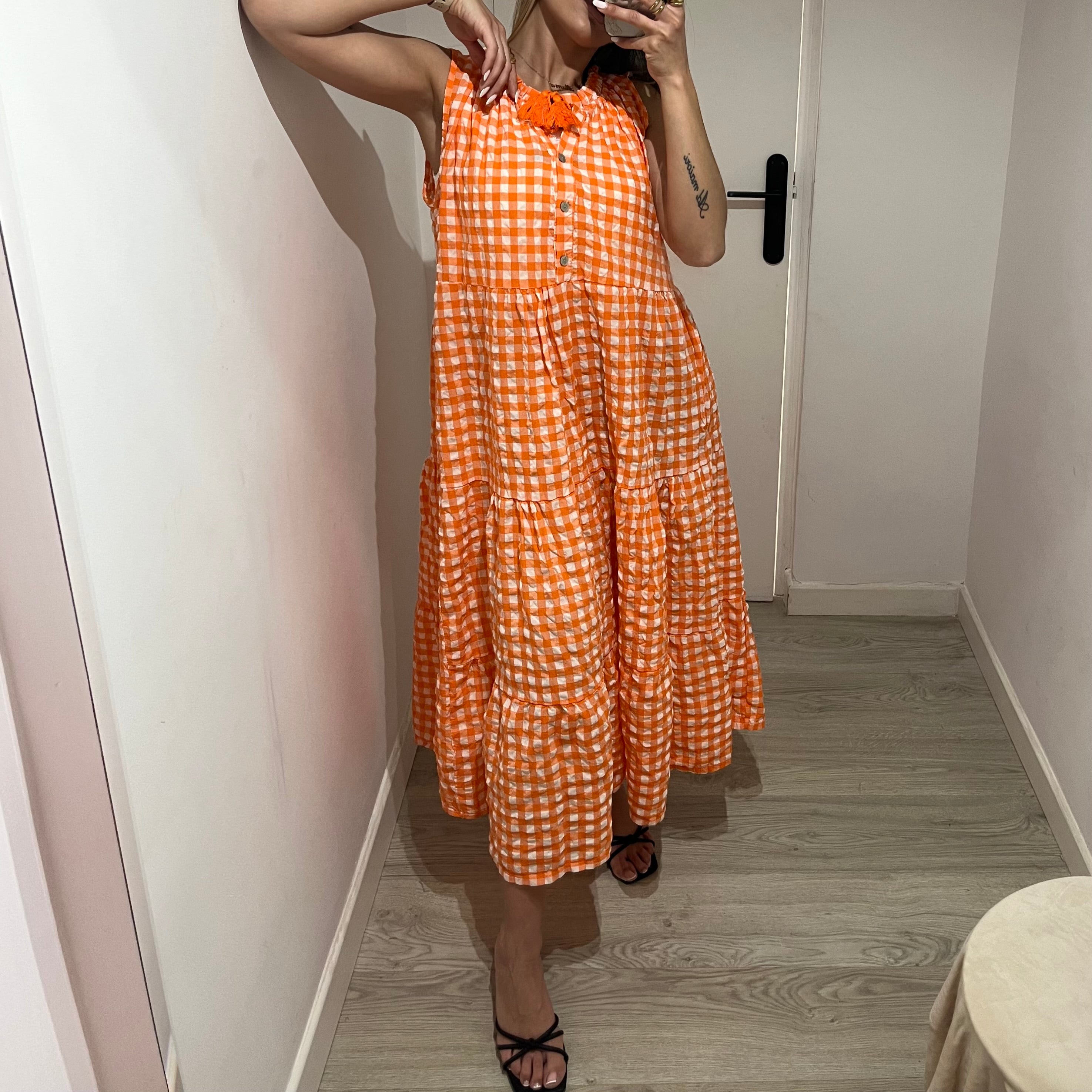 VESTIDO VICHY NARANJA