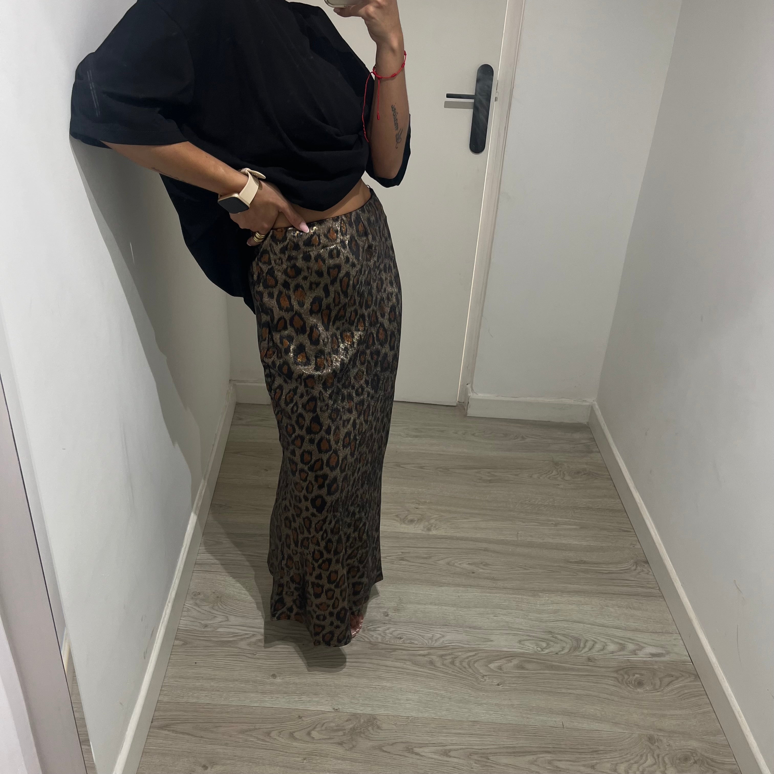 FALDA SATINADA LEOPARD OSCURA
