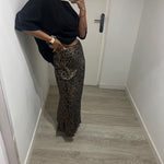 FALDA SATINADA LEOPARD OSCURA